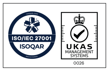 ISOQAR ISO 27001 and UKAS certification logo